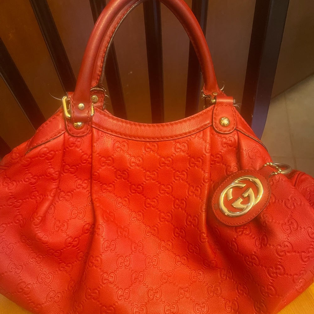 Red Leather Guccissima Sukey Tote. Rare Herald Square Exclusive